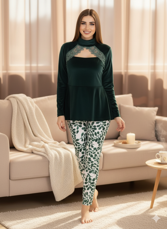 Green Velvet Home Set with Lace ✨