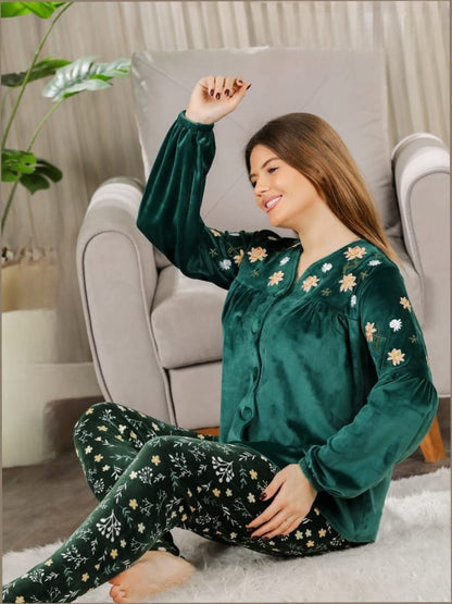Olive Velvet Embroidered Set🌿